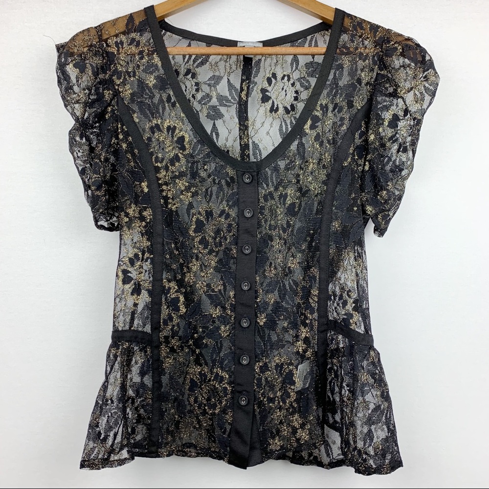 Charlotte Russe Ruffle Sleeve Sheer Lace Blouse - Picture 1 of 8